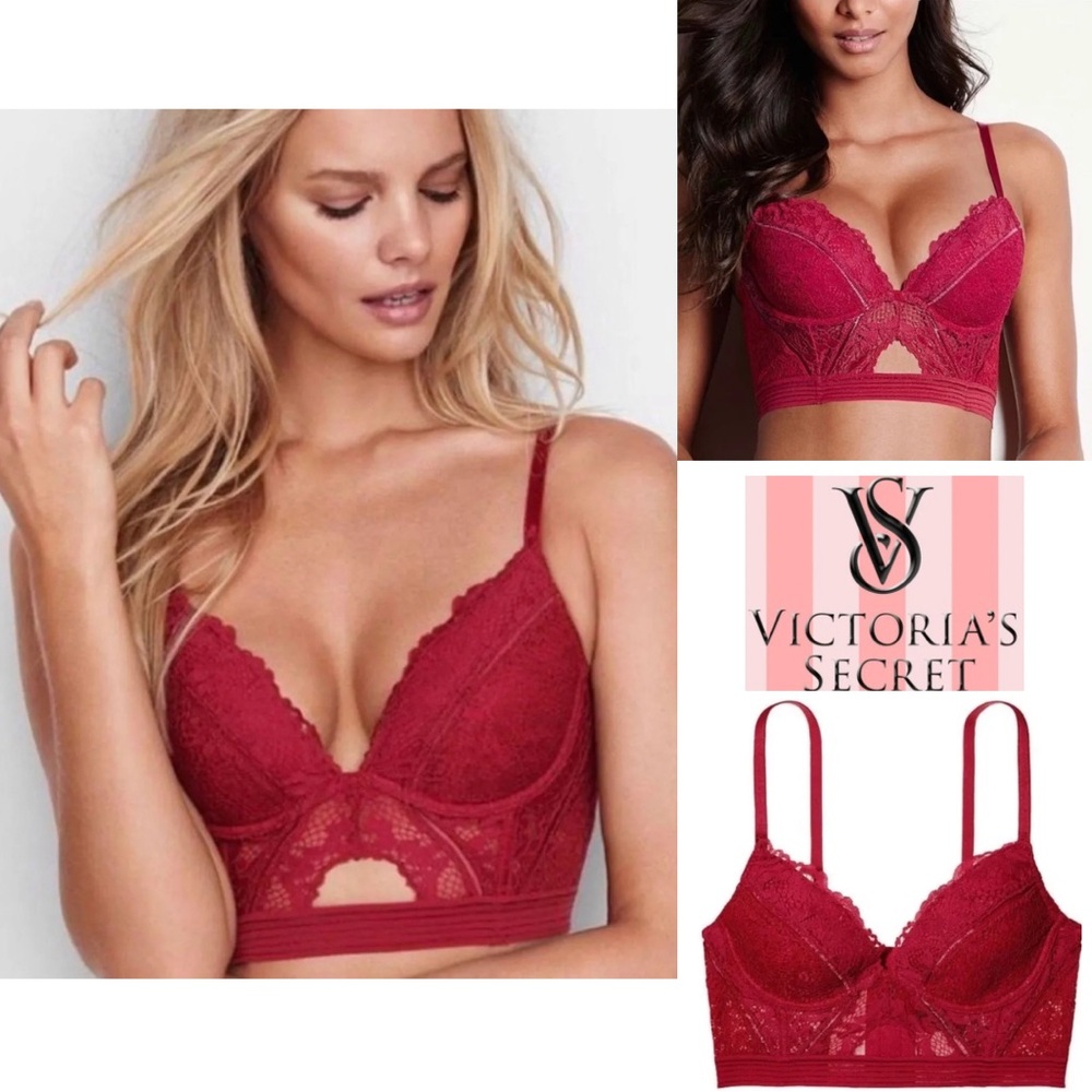 Victoria's Secret Very Sexy Red Lace Corset Demi Cutout Bra 34B